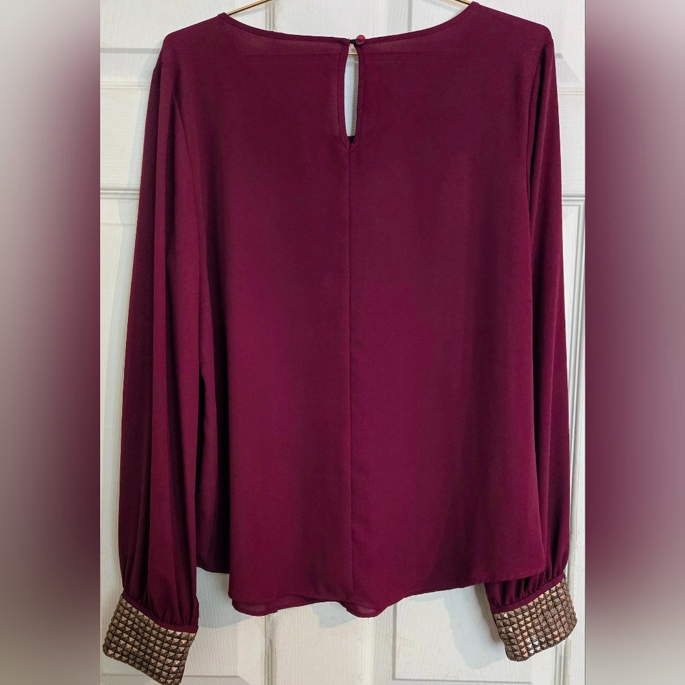 Iz Byer Purple Long Sleeve Flowy Blouse with Studs On Sleeves - Picture 2 of 12